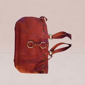 Aqua Madonna Red Leather Drawstring Bucket Bag